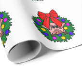 クリスマスのリースの包装紙のかわいいブタ ラッピングペーパー (ロールコーナー)