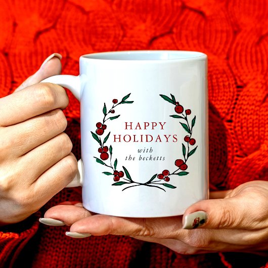 クリスマスのリースの家族のデザイン コーヒーマグカップ