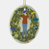 クリスマスのリースの敏捷の扱う人1 セラミックオーナメント (右)