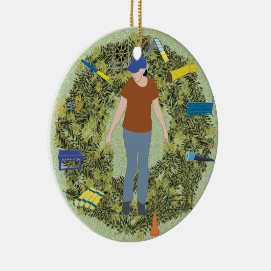 クリスマスのリースの敏捷の扱う人1 セラミックオーナメント (右)