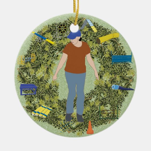 クリスマスのリースの敏捷の扱う人1 セラミックオーナメント (正面)