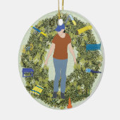 クリスマスのリースの敏捷の扱う人1 セラミックオーナメント (左)