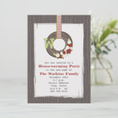 クリスマスのリースの木によってインスパイア引っ越し祝いパーティーのパーティー 招待状 (スタンド正面)