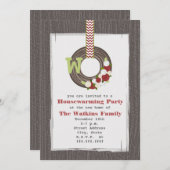 クリスマスのリースの木によってインスパイア引っ越し祝いパーティーのパーティー 招待状 (正面/裏面)