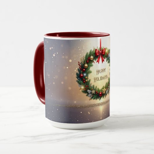 クリスマスのリースの華やかなマグカップ マグカップ (正面左)
