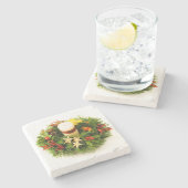 クリスマスのリースの蝋燭のリング ストーンコースター (横)