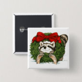 クリスマスのリースの装飾およびアライグマ 缶バッジ (正面&裏面)