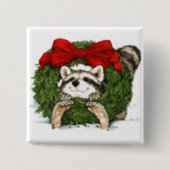 クリスマスのリースの装飾およびアライグマ 缶バッジ (正面)