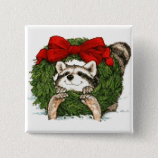 クリスマスのリースの装飾およびアライグマ 缶バッジ (正面)