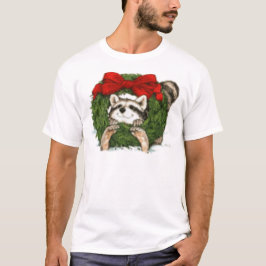 クリスマスのリースの装飾およびアライグマ Tシャツ