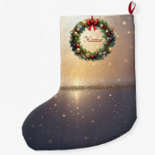 クリスマスのリースの飾り付けのブーツ ラージクリスマスストッキング (裏面)