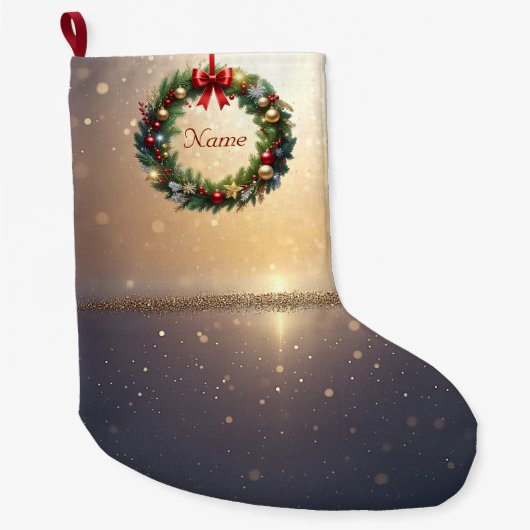 クリスマスのリースの飾り付けのブーツ ラージクリスマスストッキング (正面)