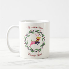 クリスマスのリースを飾った鹿 カスタマイズ可能 コーヒーマグカップ