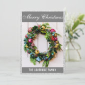 クリスマスのリース グレー シルバー グリッター シーズンカード (スタンド正面)