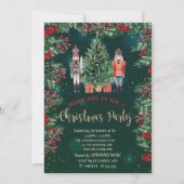 クリスマスのリース ナッツクラッカー 緑の会社 招待状 (正面)