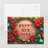クリスマスのリース 🎁🎄 ポインセチア オーナメント シーズンポストカード (正面/裏面)