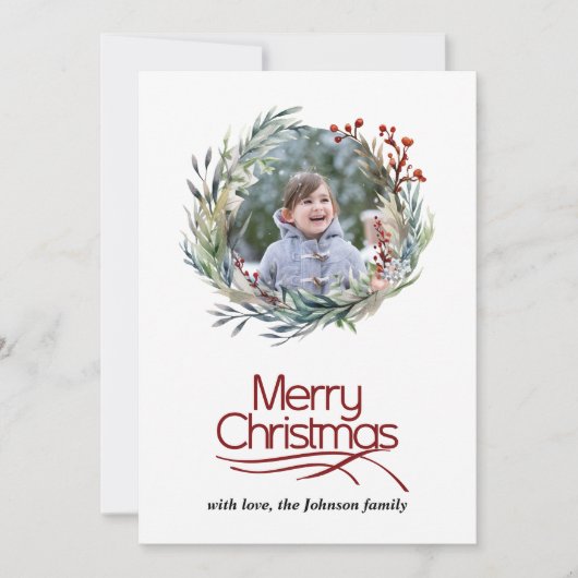 クリスマスのリース、離れ緑のと果実の写真 シーズンカード (正面)