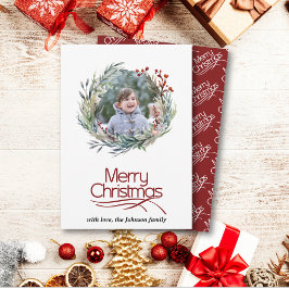 クリスマスのリース、離れ緑のと果実の写真 シーズンカード