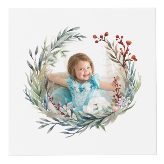 クリスマスのリース、離れ緑のと果実の写真 フォトキューブ (正面)