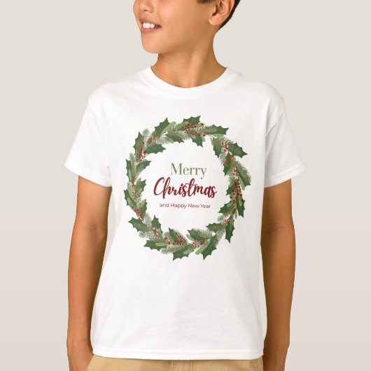 クリスマスのリースTシャツ子供用 Tシャツ (正面)