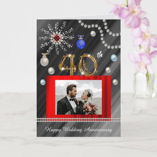 クリスマスのルビー結婚40周年記念 | 2枚の写真 カード (蘭)