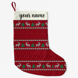 クリスマスのレッドとグリーンの風合いのあるペルソナライズドスモールストック スモールクリスマスストッキング