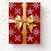 クリスマスのレッドスノーフレーク ラッピングペーパー