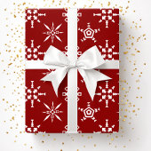 クリスマスのレッドスノーフレーク ラッピングペーパー