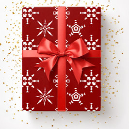 クリスマスのレッドスノーフレーク ラッピングペーパー