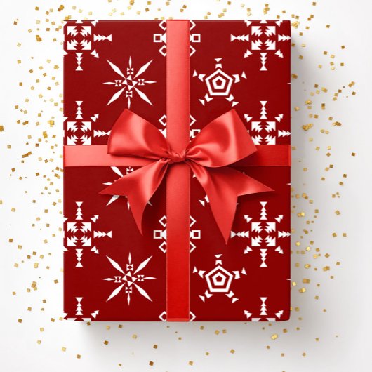 クリスマスのレッドスノーフレーク ラッピングペーパー
