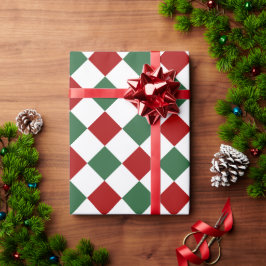 クリスマスのレッド＋グリーン チェック柄 ラッピングペーパー
