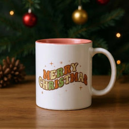クリスマスのレトロなグルービーメッセージ ツートーンマグカップ
