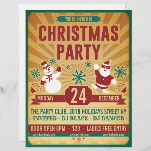クリスマスのレトロのパーティーのフライヤ レターヘッド (正面/裏面)