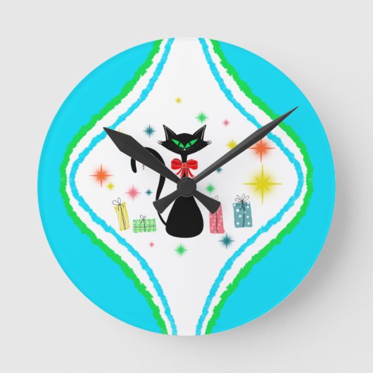 クリスマスのレトロシャム猫 ラウンド壁時計 (正面)