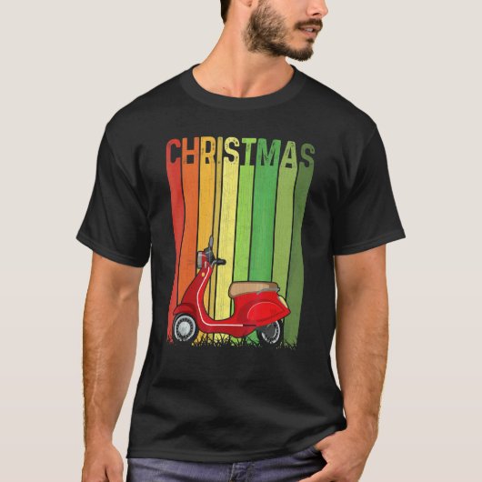 クリスマスのレトロスクーター かわいいグループでお揃いのXmas Tシャツ (正面)