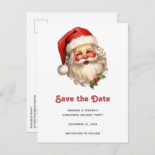 クリスマスのレトロスタイルのサンタクロース 案内ポストカード (正面/裏面)