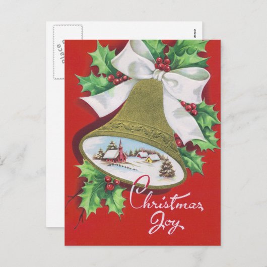 クリスマスのレトロベルの休日はがき シーズンポストカード (正面/裏面)