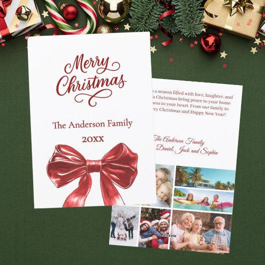 クリスマスのレビューで赤い弓の写真コラージュ年 シーズンカード