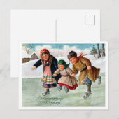 クリスマスのロシアで子供たちが氷上でスケートをしている ポストカード (正面/裏面)