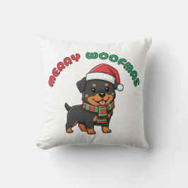 クリスマスのロットワイラー枕: メリーウーフマス クッション
