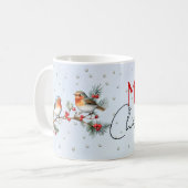 クリスマスのロビン鳥とベリーの枝 コーヒーマグカップ (正面左)