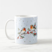 クリスマスのロビン鳥とベリーの枝 コーヒーマグカップ (左)