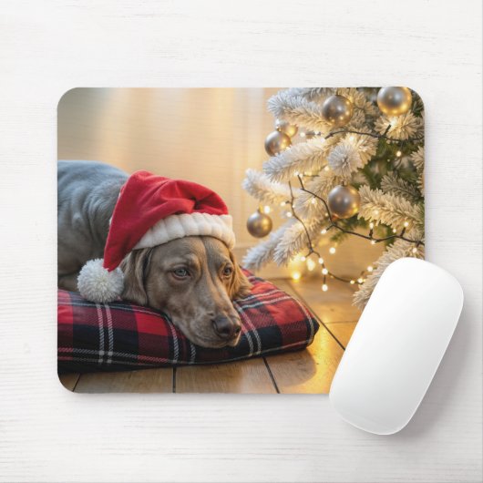 クリスマスのワイマラナー犬とツリー マウスパッド (マウス)