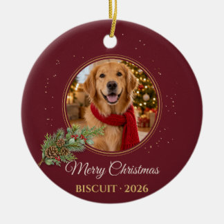 クリスマスのワインレッドペットの写真 セラミックオーナメント