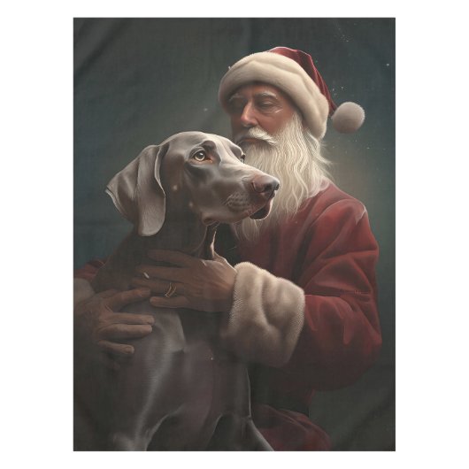 クリスマスのヴァイマラナーとサンタクロース テーブルクロス (正面)