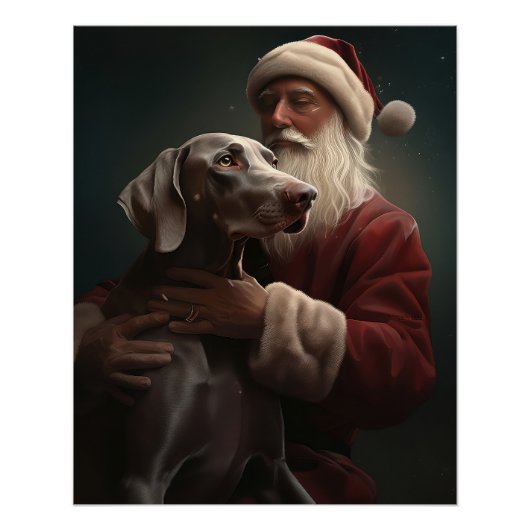 クリスマスのヴァイマラナーとサンタクロース ポスター (正面)