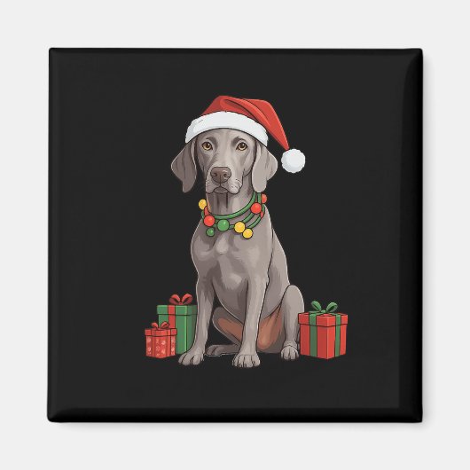 クリスマスのヴァイマラナー犬 マグネット (正面)