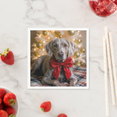 クリスマスのヴァイマラナー犬 赤いリボン スタンダードカクテルナプキン (インサイチュ)