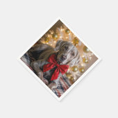 クリスマスのヴァイマラナー犬 赤いリボン スタンダードカクテルナプキン (角)