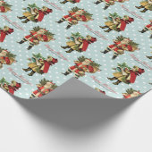 クリスマスのヴィンテージのサンタクロースのパーソナライズな青 ラッピングペーパー (角)